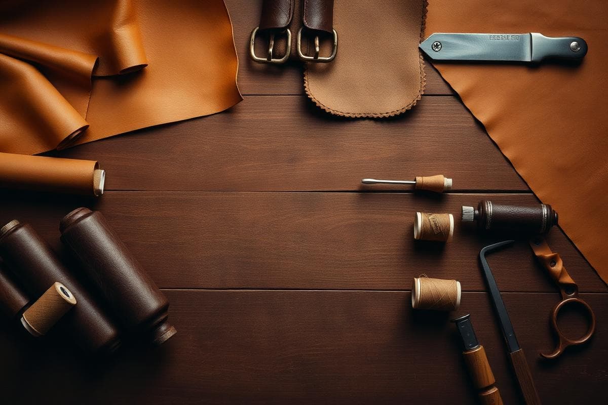 Rolls of premium full-grain leather inside an artisan shoe workshop